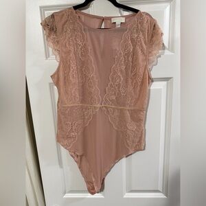 NWT Vintage Forever21 Sexy Lace & Mesh Bodysuit Blush Pink Size 3XL